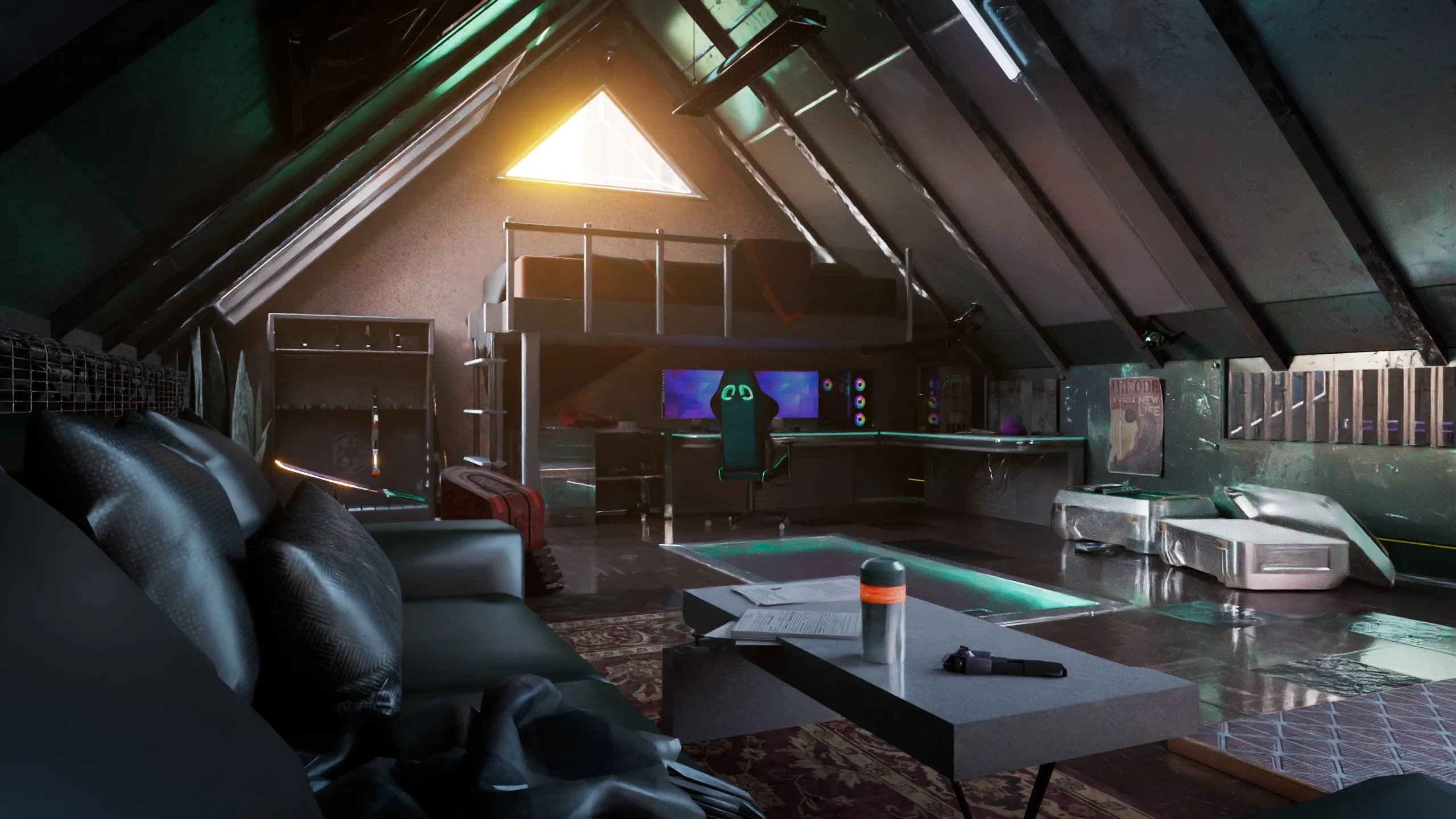 Desk scene render, day