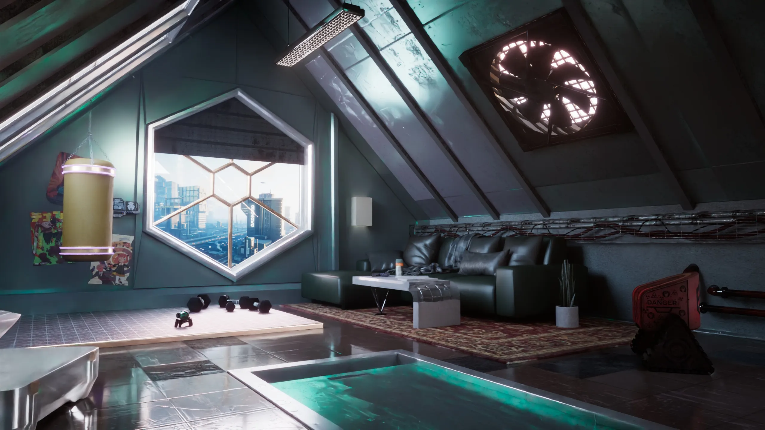 Desk scene render, day