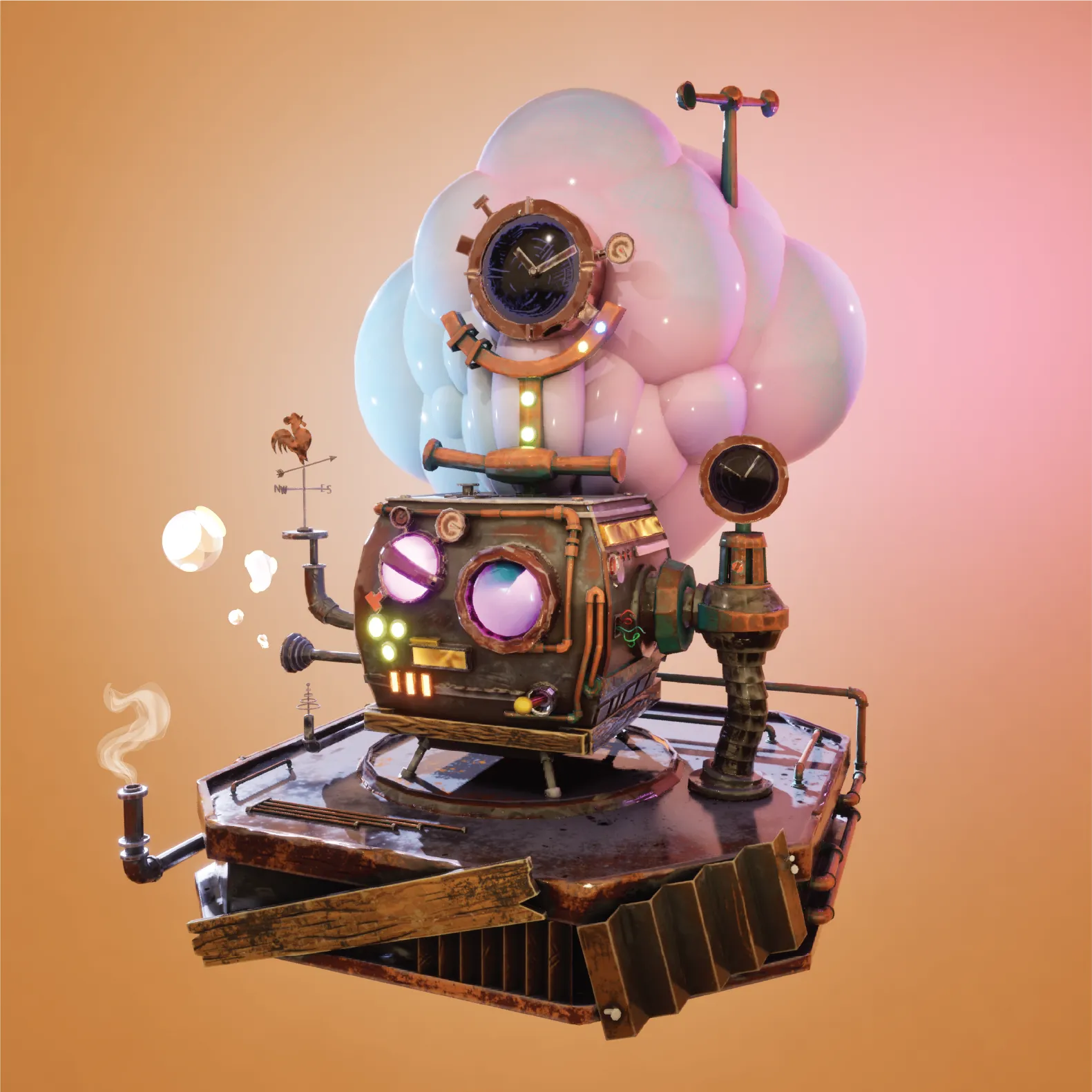 Final rendered steampunk clock