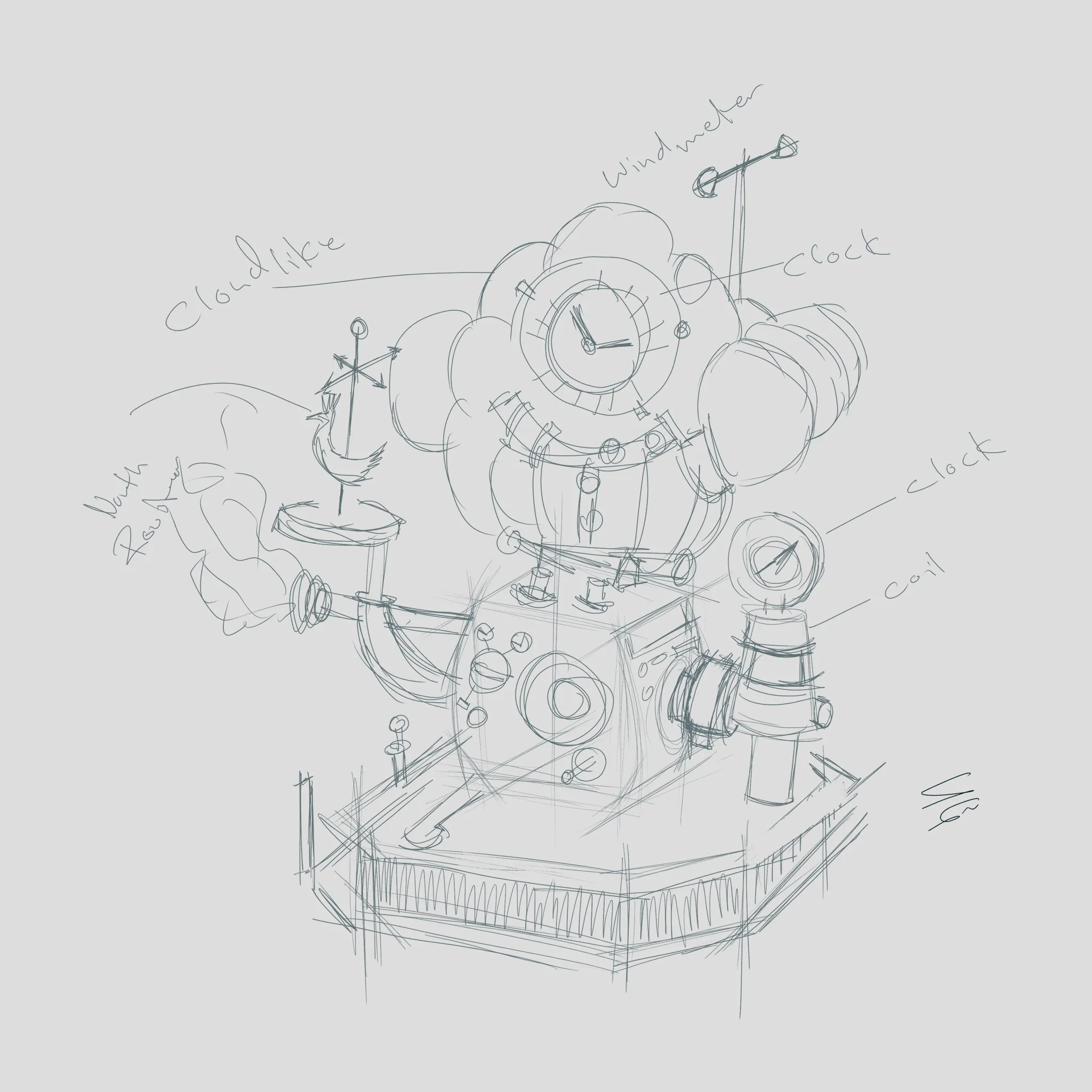 Steampunk clock design sketch