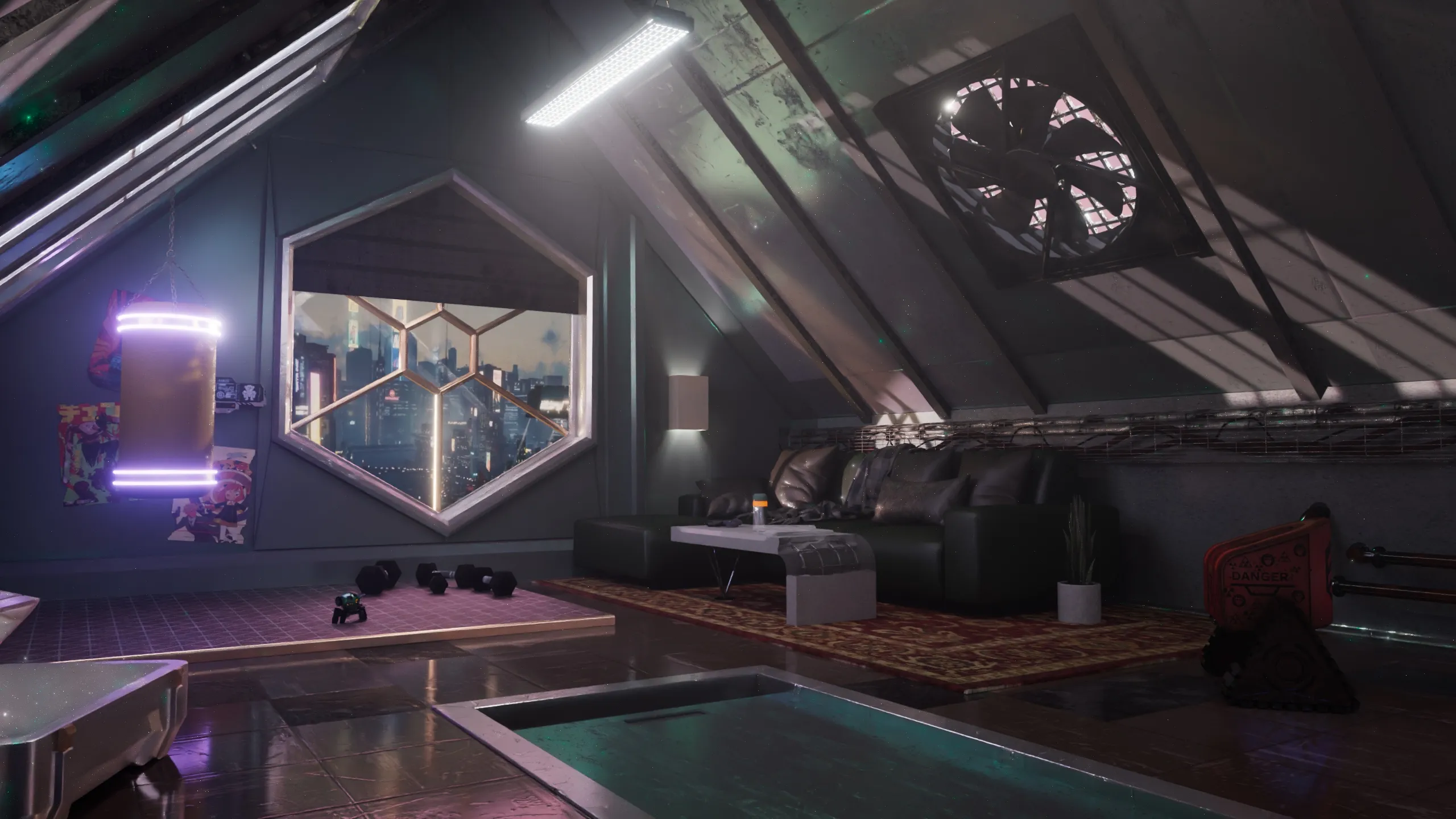 Desk scene render, night