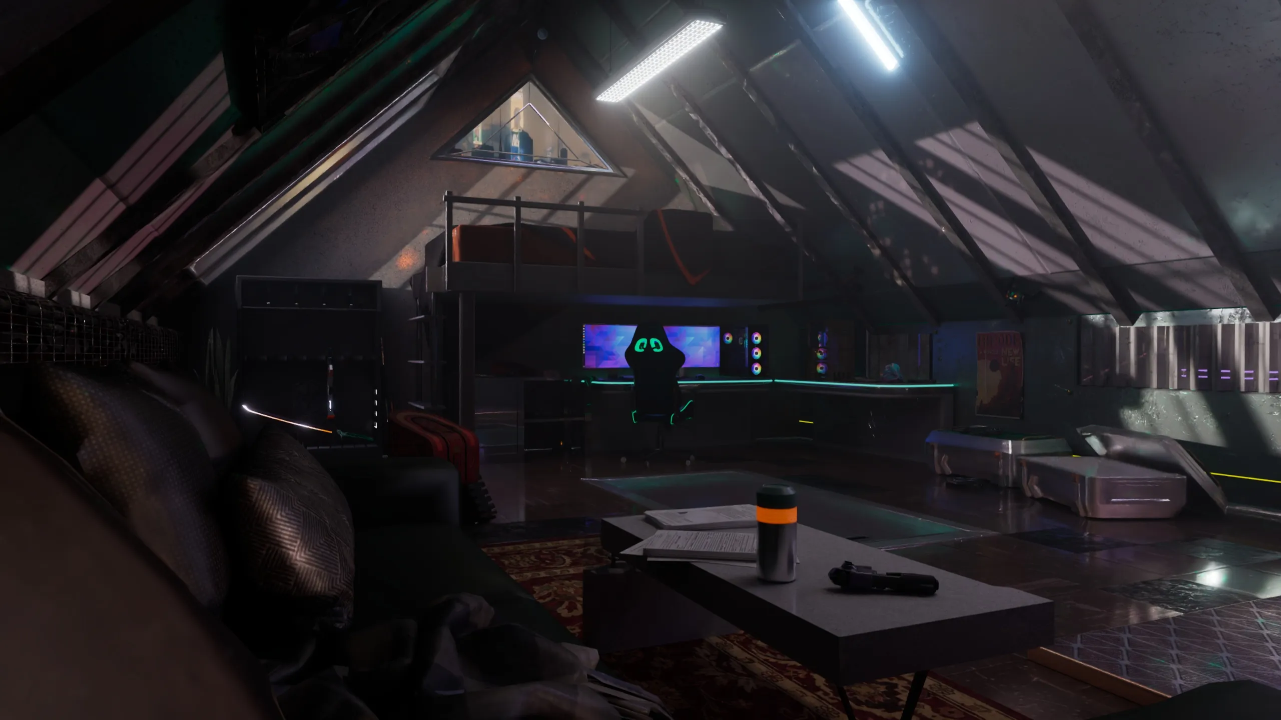 Desk scene render, night